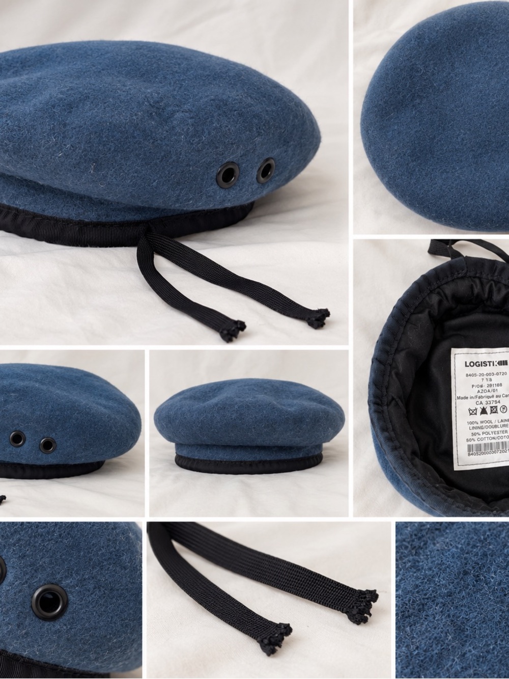 Blue 100% Wool Beret Made in Canada Size 7 1/8